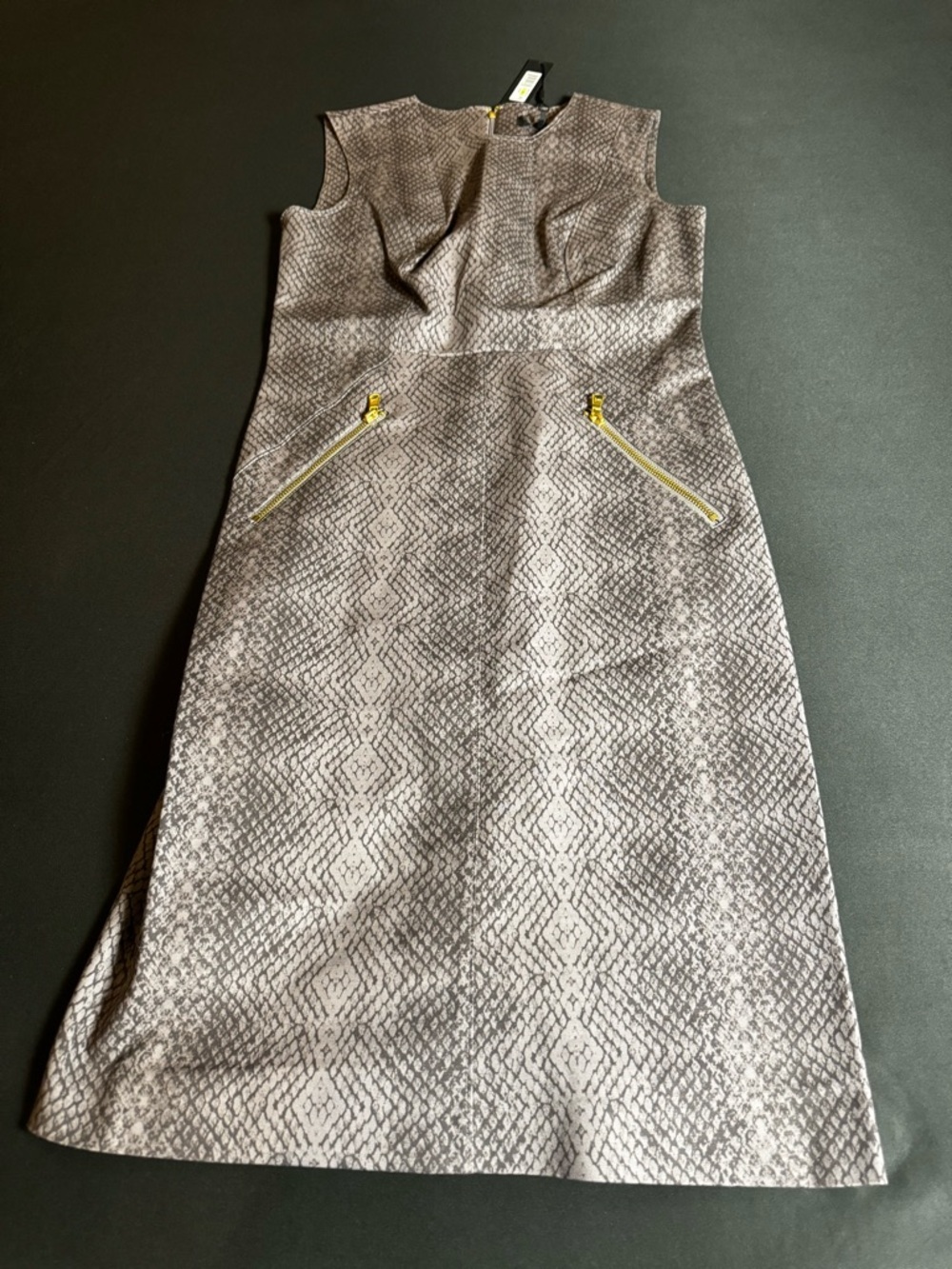 Donna Karan Snake Print Sleeveless Dress 4 NWT Gold Zip Midi